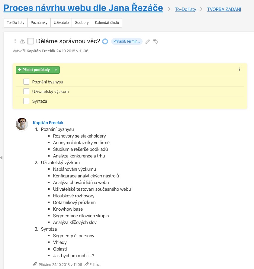 Příklad části procesu tvorby webu.