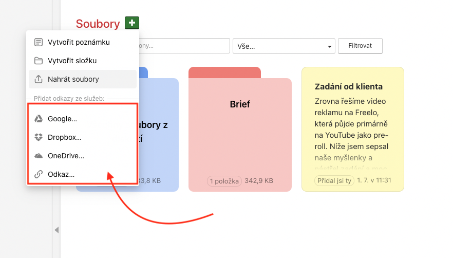 Ukázka, jak k projektu přidat odkaz na soubor v cloudovém úložišti.