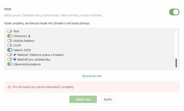 Využijte novou funkci Hosté a přidejte externí uživatele až ke 2 projektům. Zdarma!