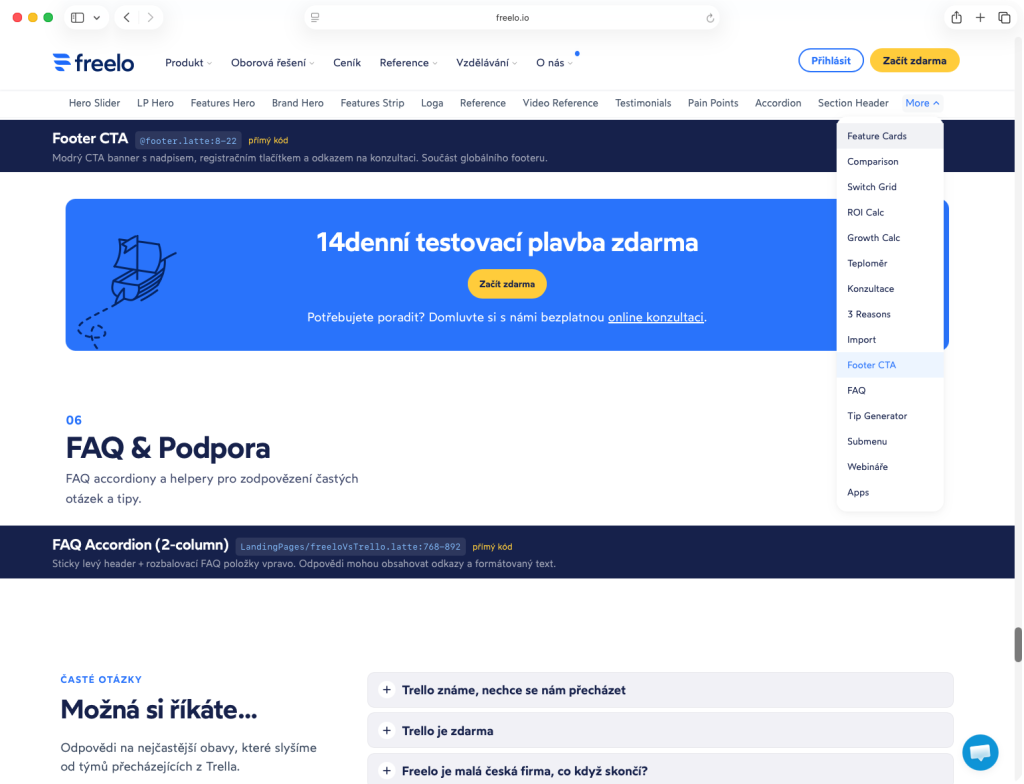 Blocks builder, který nám umožní rychlé stavení landing pages.